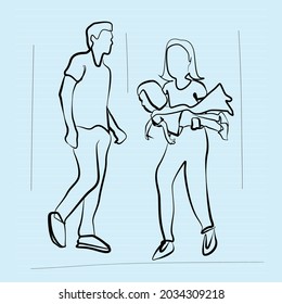 Pareja de ilustración continua jugando con un niño