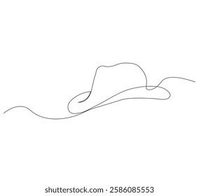 continuous image of summer hat, one line. white background, self-drawing animation, vectors can be downloaded