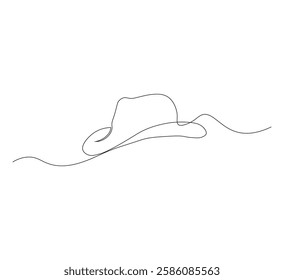 continuous image of summer hat, one line. white background, self-drawing animation, vectors can be downloaded