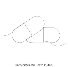 Continuous image of two medicine pills or capsules.white background, Medical drug pharmaceutical care vector illustration.