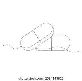 Continuous image of two medicine pills or capsules.white background, Medical drug pharmaceutical care vector illustration.