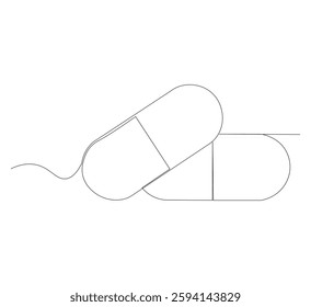 Continuous image of two medicine pills or capsules.white background, Medical drug pharmaceutical care vector illustration.