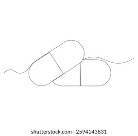 Continuous image of two medicine pills or capsules.white background, Medical drug pharmaceutical care vector illustration.