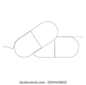 Continuous image of two medicine pills or capsules.white background, Medical drug pharmaceutical care vector illustration.