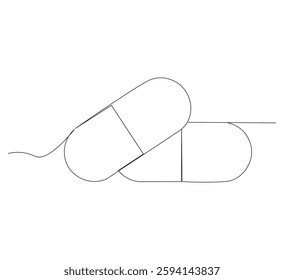 Continuous image of two medicine pills or capsules.white background, Medical drug pharmaceutical care vector illustration.