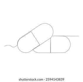 Continuous image of two medicine pills or capsules.white background, Medical drug pharmaceutical care vector illustration.