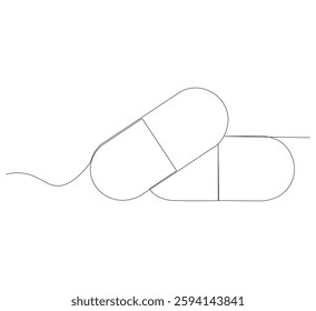 Continuous image of two medicine pills or capsules.white background, Medical drug pharmaceutical care vector illustration.