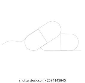 Continuous image of two medicine pills or capsules.white background, Medical drug pharmaceutical care vector illustration.