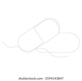 Continuous image of two medicine pills or capsules.white background, Medical drug pharmaceutical care vector illustration.