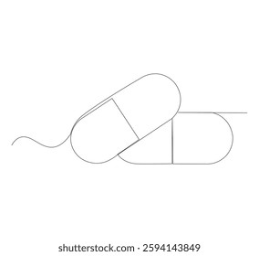 Continuous image of two medicine pills or capsules.white background, Medical drug pharmaceutical care vector illustration.