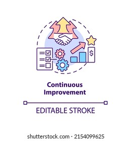 Continuous Improvement Concept Icon. Lean Manufacturing Principle Abstract Idea Thin Line Illustration. Isolated Outline Drawing. Editable Stroke. Arial, Myriad Pro-Bold Fonts Used