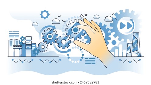 Continuous improvement for effective business work flow outline hands concept. Agility, transformation and productivity management with leadership and non stop improvements vector illustration.