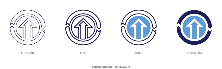 Continuous improvement icon in 4 different styles. Thin Line, Line, Bold, and Bold Line. Duotone style. Editable stroke.