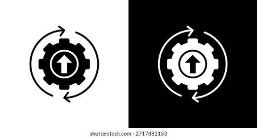 Icono de mejora continua relleno en blanco y negro.