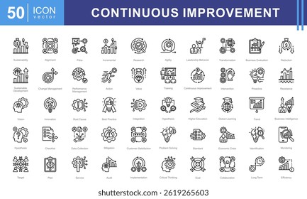 Continuous Improvement icon collection set. Containing business, evaluation, innovation, hypothesis, management, optimization, performance icon. Simple vector illustration.