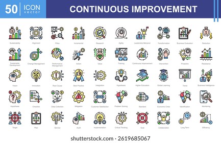 Continuous Improvement icon collection set. Containing business, evaluation, innovation, hypothesis, management, optimization, performance icon. Simple vector illustration.