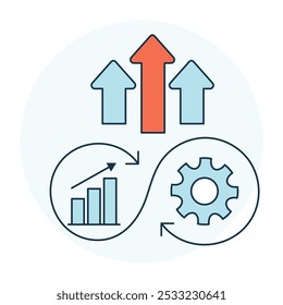 Icono de mejora continua que representa el icono de procesos de mejora iterativa con trazo editable.