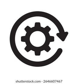 Continuous improvement icon with a gear and a refresh arrow representing a process update a system workflow cycle and agile development vector solid glyph icon