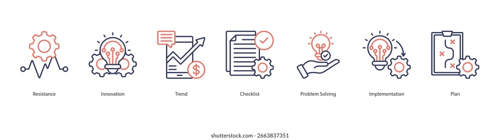 Conjunto de iconos de mejora continua Web Anuncio Vector de mejora continua, colaboración, business intelligence, agilidad, estándar, hipótesis, satisfacción del Cliente