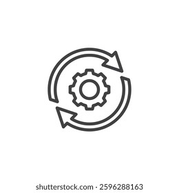 Continuous Improvement line icon. linear style sign for mobile concept and web design. Circular arrows around a gear outline vector icon. Symbol, logo illustration. Vector graphics