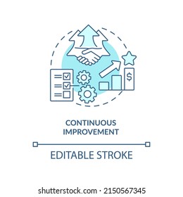 Continuous Improvement Turquoise Concept Icon. Lean Manufacturing Principle Abstract Idea Thin Line Illustration. Isolated Outline Drawing. Editable Stroke. Arial, Myriad Pro-Bold Fonts Used