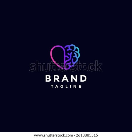 Continuous Infinity Heart and Brain Outline Logo Design. Brain Love Line Shape Logo Design.