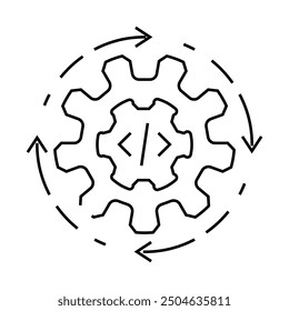 Ikone der fortlaufenden Integrationssoftware. Software-Zeichen für kontinuierliche Integration. isoliertes Kontursymbol, schwarze Illustration