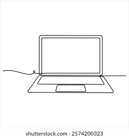 Continuous laptop single line drawing sketch vector illustration