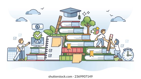 Continuous learning and skill upgradation with academic study outline concept. Upgrade your knowledge lifelong with book reading or courses vector illustration. Cognition process for self development