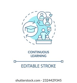 Continuous learning turquoise concept icon. Self development. Unconscious bias. Cultural competence. Diversity education abstract idea thin line illustration. Isolated outline drawing. Editable stroke