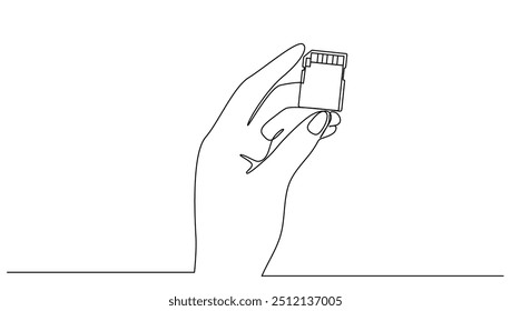 Continuous Left Hand Hold Memory card Isolado. Fotografia conceitual,negócios,ilustração vetorial digital