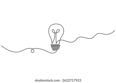 Continuous light bulb one line drawing of isolated outline idea vector illustration