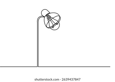Continuous light bulb one line drawing of isolated outline idea vector illustration