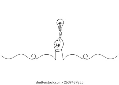 Continuous light bulb one line drawing of isolated outline idea vector illustration
