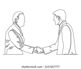 continuous line of 2 Businessmen hand shaking each other. making a deal complete vector