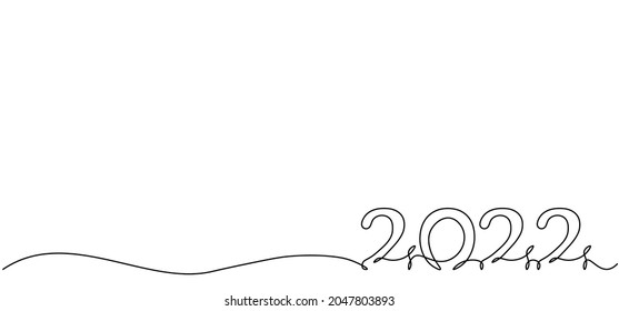 Continuous line 2022 lettering. Single path drawing. Vector illustration...