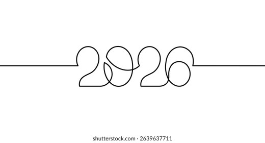 Continuous line 2026 vector design. New Year outline sketch. Simple minimalistic drawing, one single doodle calendar header of footer template