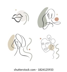 Línea continua, dibujo abstracto de rostros y peinado, concepto de moda, mujer belleza minimalista, ilustración vectorial para camiseta, diseño de slogan estilo gráfico impreso.