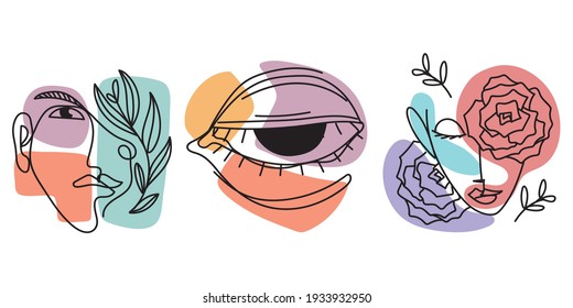 continuous line abstract face flower