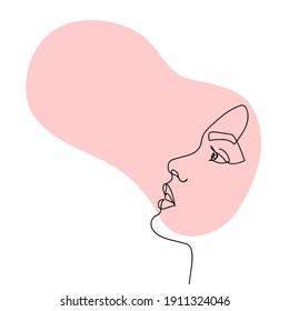 Cara abstracta de línea continua. Retrato femenino moderno. Arte de línea dibujada a mano de una mujer con un elemento de forma de color líquido. Concepto minimalista de moda de belleza. Ilustración vectorial.