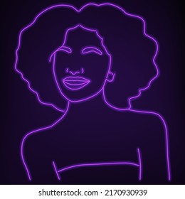 A continuous line of an abstract face with a neon effect. Modern minimalist neon portrait. Portrait on a black background.