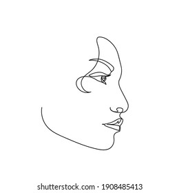 Retrato femenino abstracto de línea continua. Mujer de una sola línea con el rostro aislado en el fondo blanco. Concepto de belleza de la moda femenina. Diseño para modelos de negocio, camisetas, logotipo, icono. Vector