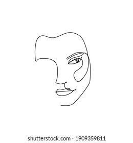 Continuous line abstract female portrait. Single line woman face isolated on white background. Minimalist woman fashion beauty concept. Design for model business, t-shirt, logo, icon. Vector