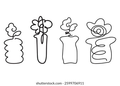 Continuous line abstract vase with flower hand drawn for art amd illustration