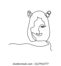 Continuous line abstract vector woman's face, portrait. One line drawing. Women's day and other holidays card.