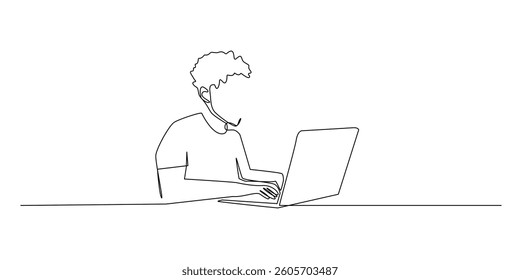 continuous line of african american students studying computer online.vector one line of black african american students using laptop.single line vector illustration.isolated on white background