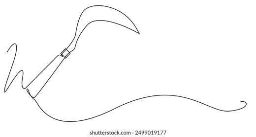 continuous line agricultural tool scythe.one line drawing of farmer equipment scythe icon.single line vector illustration.isolated white background