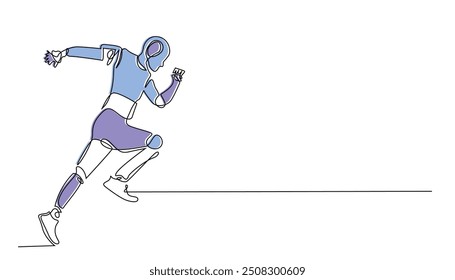 continuous line of AI robot running.one line drawing of technology AI robot running fast.speed of information and technology.interacting with AI.single line vector illustration