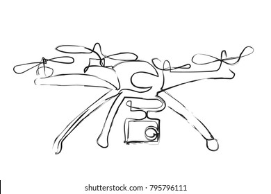 continuous line the air with a camera. Hand drawing on white background.