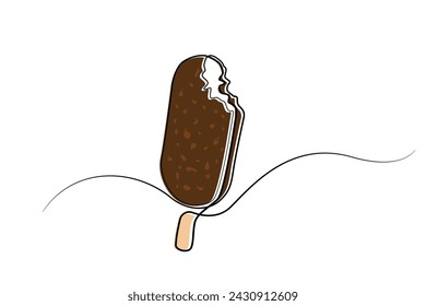 continuous line of almond nut ice cream.single line vector illustration of chocolate ice cream with wooden stick